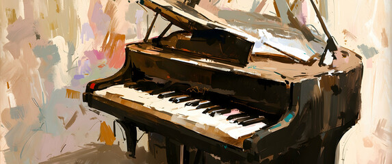 A beautifully rendered grand piano with warm tones and vivid lighting, resonating with elegance and musicality