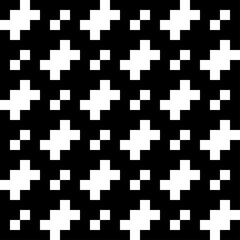 Figures, squares ornament. Embroidery background. Seamless pattern. Folk wallpaper. Ethnic mosaic. Checks, shapes ornate. Tribal motif. Digital paper, textile print, abstract illustration. Vector art.