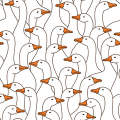 Goose seamless pattern. Cute cartoon ducks background. Hand drawn vector illustration. Texture for print, textile, fabric. - obrazy, fototapety, plakaty