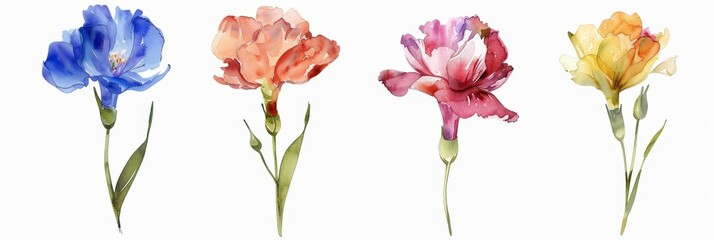 Watercolor Flowers on White Background Generative AI