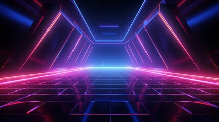 A neon-lit corridor with a progressive, energetic atmosphere suitable for film and game settings