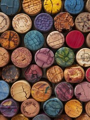 various wine corks in a multitude of colors, showcasing diversity and the joy of winemaking
