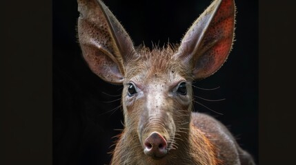 Fototapeta premium The stunning portrait captures the essence of a young bongo with an inquisitive gaze and a hint of wild attitude against a black backdrop