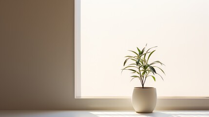Minimalist indoor plant pot by a sunny window, simple and elegant home decor