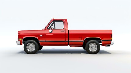 Fototapeta na wymiar Red pickup truck on a white background with a shadow on the ground