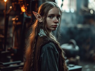 Fototapeta na wymiar Mystical elf woman in a fantasy setting
