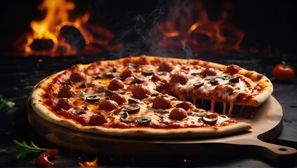 Delicious traditional pizza with cherry tomatoes, mozzarella cheese and fresh oregano. - obrazy, fototapety, plakaty