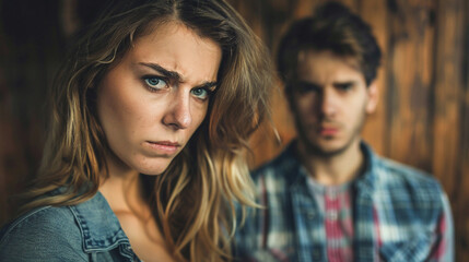 Young Couple Having An Argument Or Breakup At Home, Showing Conflict, Sadness, And Anger - Stock Photo For Divorce Or Relationship Issues