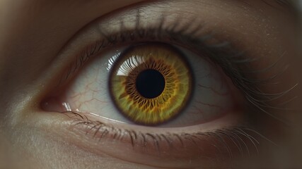 Macro yellow Eyes close up, eye health and care concept.