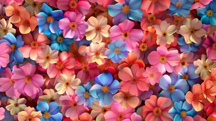 Vibrant multicolored flowers spread across a seamless backdrop