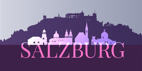 Fototapeta premium Silhouette der Stadt Salzburg mit Festung, Dom und Kirchen