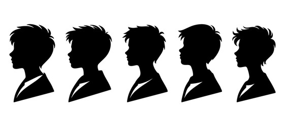 Boy side view profile silhouette black filled vector Illustration icon