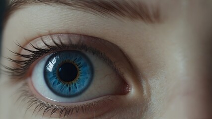 Fototapeta premium Macro Blue Eyes close up, eye health and care concept.