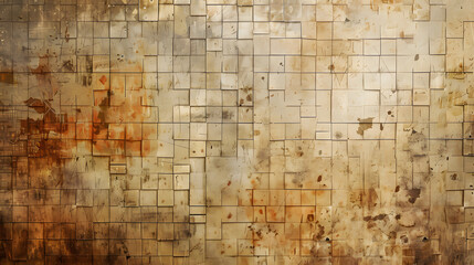 A brown and beige grunge background texture with small squares. 