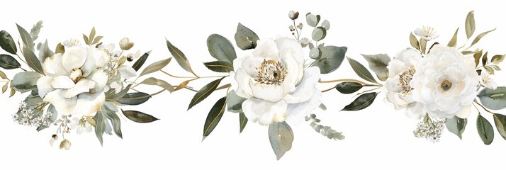 Delicate Floral Bouquet Frame with White Roses and Greenery Generative AI