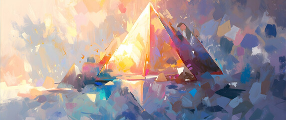 Prismatic triangles with vibrant colors forming an abstract digital artwork conveying modernism and creativity