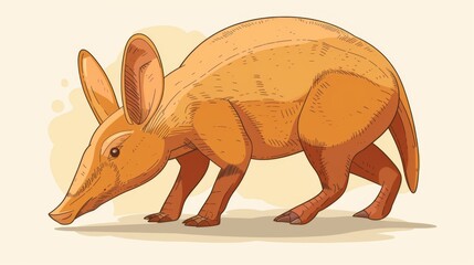 Fototapeta premium This artistic creation features a cartoon-like depiction of an aardvark with orangish tones and a minimalist cream backdrop