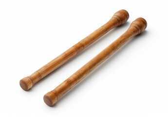 Pair of wooden drumsticks isolated on white background