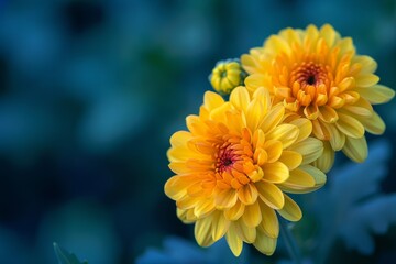 Obraz premium Vibrant Yellow Flowers Against a Cool Blue Background