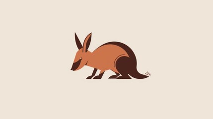Simplistic and modern design of aardvark, using warm brown hues on a clean cream background, perfect for contemporary decor