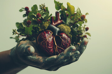 Human Heart Cradled in Hands Surrounded by Lush Greenery, Symbolizing Renewal on Organ Donation Week