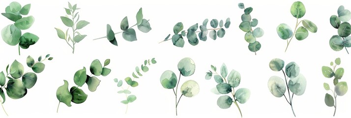 Eucalyptus Branches and Leaves Watercolor Floral Illustration Generative AI