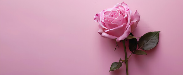 the pink rose is on top of white breezy backgrounds.