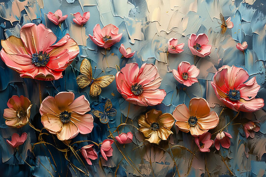 3d wallpaper, Tree painting in colorful wall relief