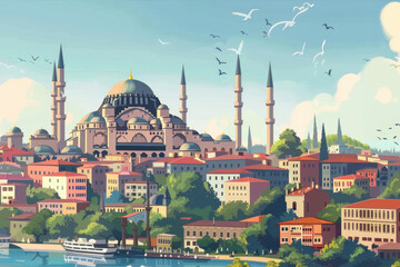 Artistic illustration of Istanbul with mosque