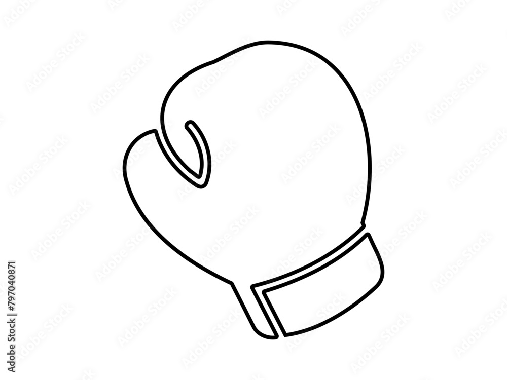 Wall mural Outline illustration of boxing glove. Line art of sporting glove. Minimalist design. Black and white. Icon, logo, sign, pictogram, print. Sports equipment, powerful punch. Isolated on white surface - Wall murals
