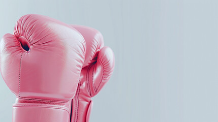 women boxing gloves on light background, copy space text. Breast cancer awareness month concept