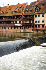 Nuremberg city in Germany. River Pegnitz. German architecture 