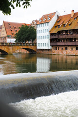 Nuremberg city in Germany. River Pegnitz. German architecture 