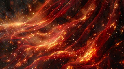 Abstract fiery texture of a luxurious velvet fabric illuminated by glowing embers