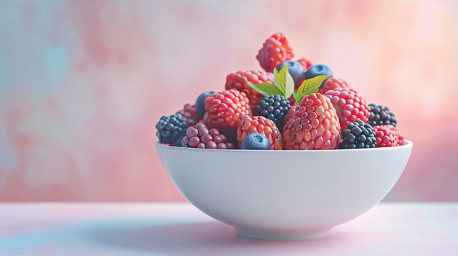 Fresh Berry Delight: Pristine White Bowl Overflowing with Vibrant Mixed Berries