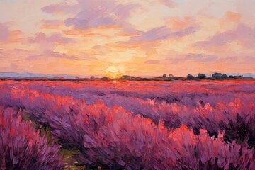 Field of lavender painting landscape outdoors.