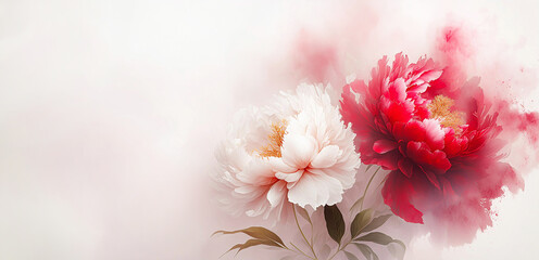Fond floral pastel avec fleurs de pivoine. Espace vide pour le texte, invitation