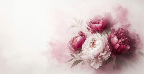 Fond floral pastel avec fleurs de pivoine. Espace vide pour le texte, invitation