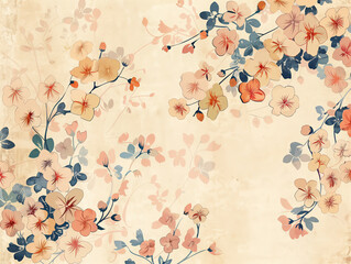 Pattern with delicate flower stems arranged diagonally against pale beige background. Blossoming bouquet pattern composition bringing touch of natural beauty and elegance to design