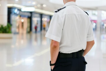 Security guard professional safety patrol man police employee mall safe business protect serve confident authority public space secure guarding agent staff shop convenience store grocery