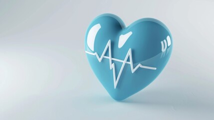 Artistical illustration of human heart 3D with EKG pulse