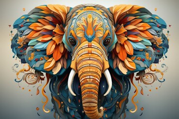 Colorful artistic elephant illustration with floral elements