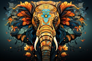 Colorful ornate elephant illustration with floral elements