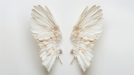 Cute pair of angel wings over plain background