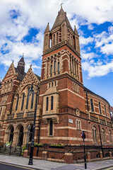 Fototapeta premium Red brick Ukrainian Cathedral of the Holy Family (1891), previously Ukrainian Catholic Cathedral of Holy Family in Exile, Ukrainian Greek Catholic Eparchy of Holy Family of London. London, UK.