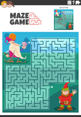 maze game with cartoon two dwarfs fantasy characters