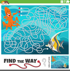 maze game with cartoon marine life animal characters