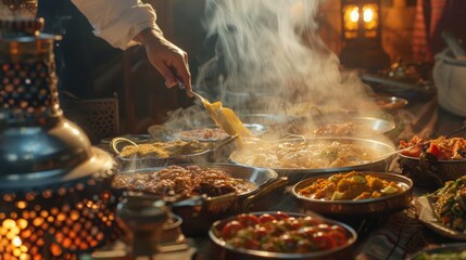 A detailed image of a Bakri Eid meal being prepared, highlighting the traditional dishes and flavors.