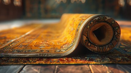 A detailed image of a Bakri Eid prayer mat being folded, symbolizing the end of the festival and the return to daily life.