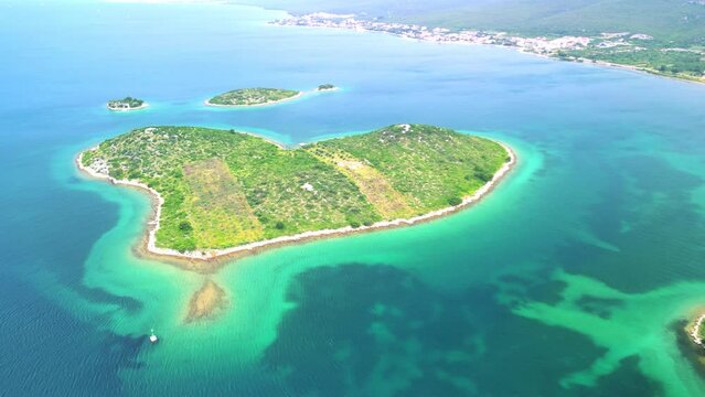 Heart Island aerial view in Croatia. Galesnjak, the heart-shaped Croatian island